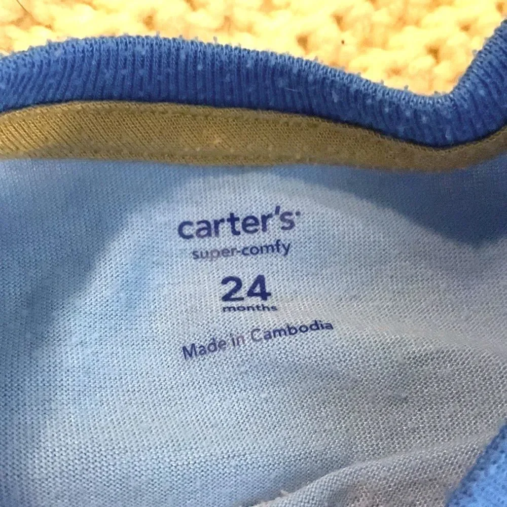 Carter’s Baby Infant Boys Blue BULLDOG Long Sleeve Pajamas Pjs Pants Set 24M
